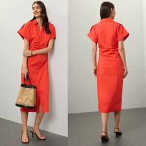 Saunders Collective Red Ruched Shirt Dress - Size 4